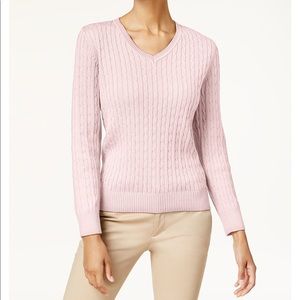 Karen Scott Solid Cable Knit V-Neck Sweater